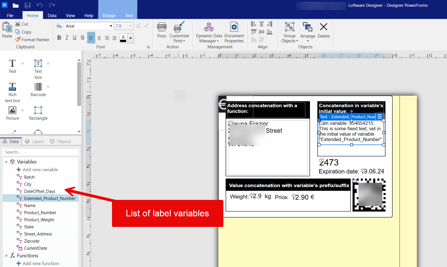 Designer: List of label variables