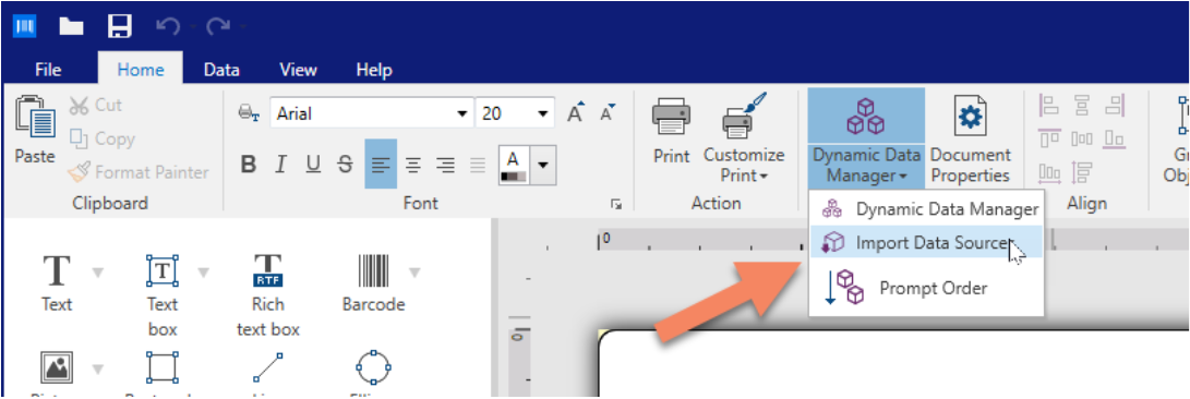 Navigate from Dynamic Data Manager to Import Data Source