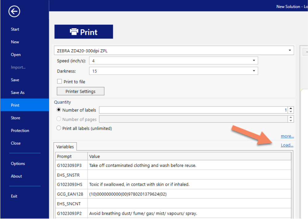 In a Print dialog, click the Load link.