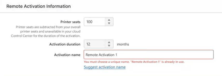 Creating a new remote activation