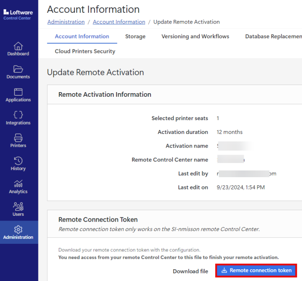 Updating or changing remote activation