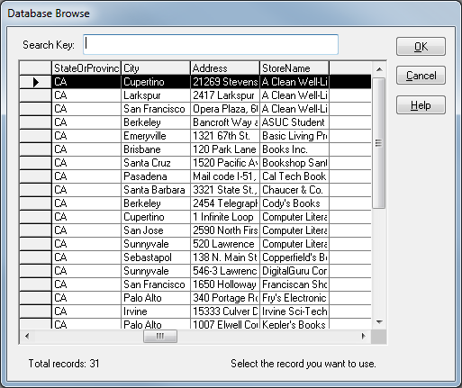 Fig.3 ODBC example scrolling to last column