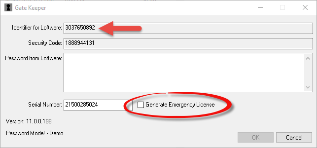 Emergency Mode is available if your Identifier for Loftware has not changed. Check the box to initiate Emergency Mode Sequence